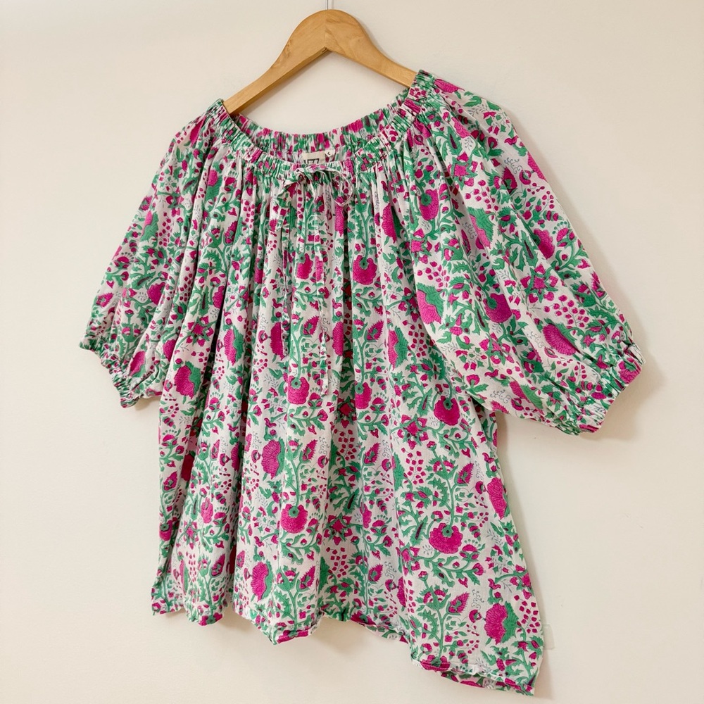 SZ Blockprints Hot Pink Floral Padra Tracy Top, Size Large - Picture 10 of 16